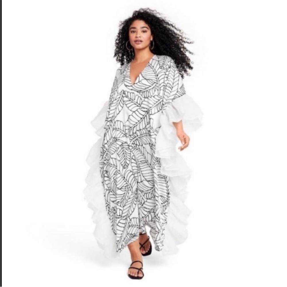 Fe Noel x Target Women’s Stretch Palm Leaf Print Ruffle Trim Kaftan - XXS